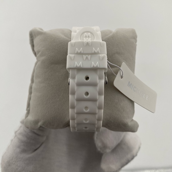 MICHELE Silver Dial White Silicone Strap Women's Tahitan 40mm Watch - Picture 6 of 11